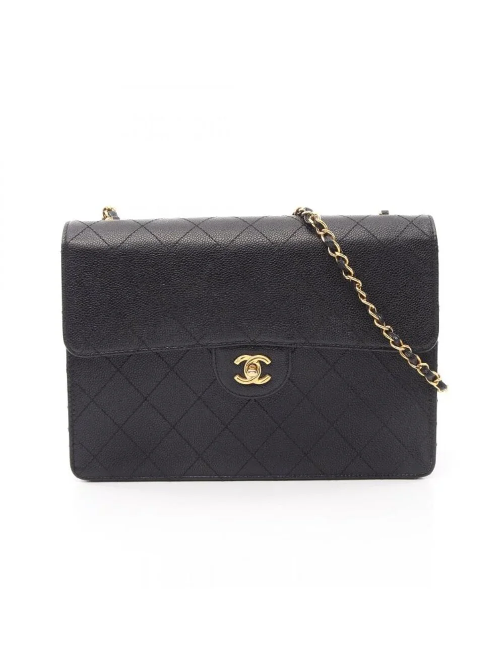 Chanel Shoulder Bag Quilted Black Caviar Leather Chain